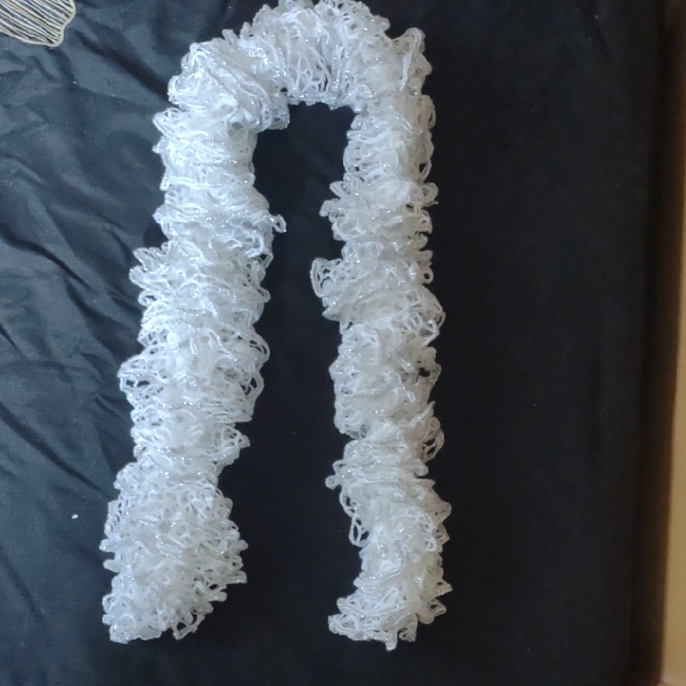 Elegant White And Silver Ruffled Scarf